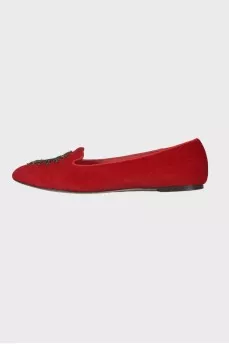 Red embroidered ballerina shoes