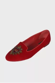 Red embroidered ballerina shoes