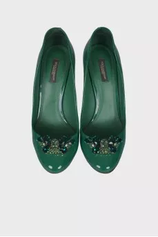 Green shoes with rhinestones
