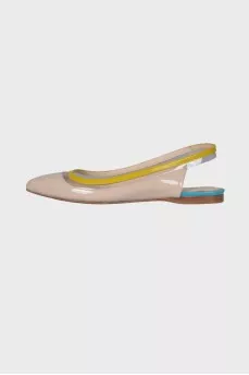 Beige patent leather mules
