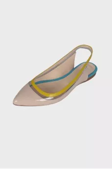 Beige patent leather mules