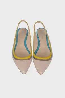 Beige patent leather mules