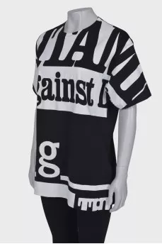 Long T-shirt in black and white print