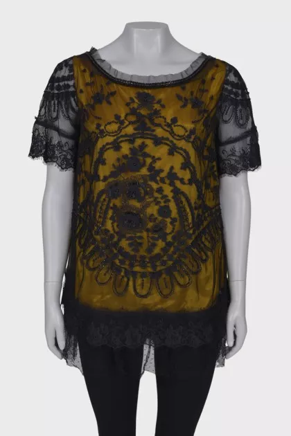Lacy T-shirt with beaded embroidery