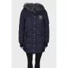 Navy blue down jacket with rhinestones