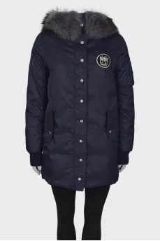 Navy blue down jacket with rhinestones