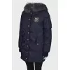 Navy blue down jacket with rhinestones