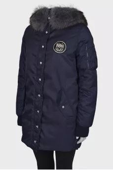 Navy blue down jacket with rhinestones