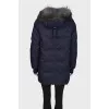 Navy blue down jacket with rhinestones