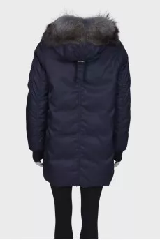 Navy blue down jacket with rhinestones