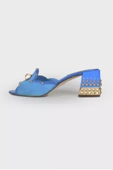 Blue mules decorated with rhinestones