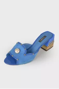 Blue mules decorated with rhinestones