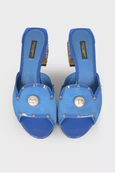 Blue mules decorated with rhinestones