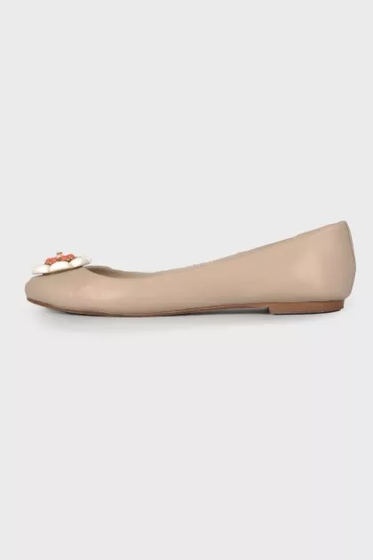 Beige embellished ballet flats
