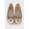 Beige embellished ballet flats