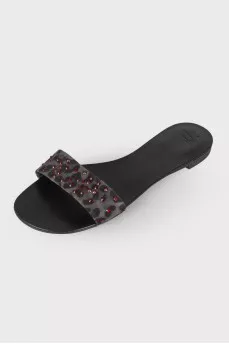 Slippers in leopard print with rhinestones