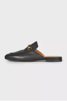Black leather mules