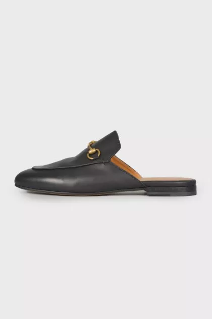 Black leather mules