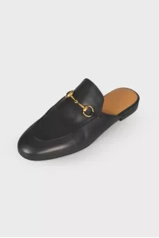 Black leather mules