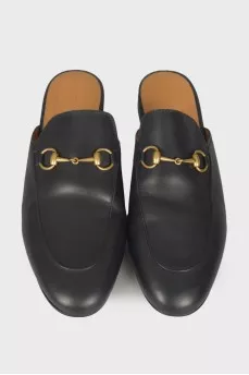 Black leather mules