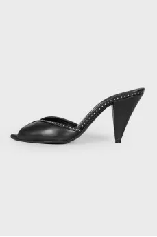 Black mules made of genuine leather