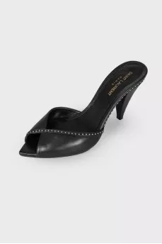 Black mules made of genuine leather