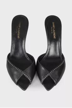 Black mules made of genuine leather