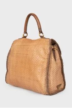 Woven bag with brand logo