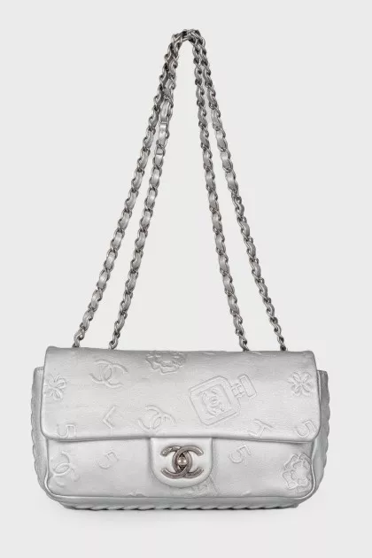 Precious Symbols Flap Bag Embossed Leather