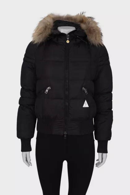 Cropped jacket with fur hood