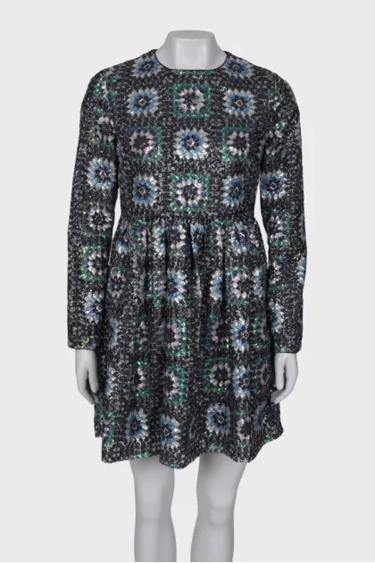 Print dress with sequins