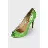 Peep-toe patent leather shoes