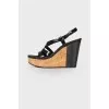 Lacquered wedge sandals