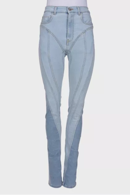 Light blue jeans with raised seams