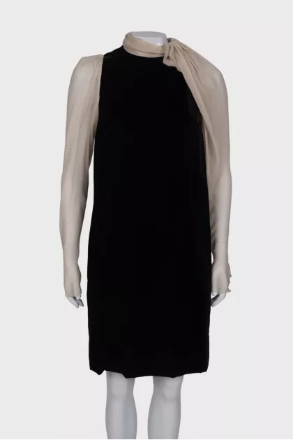 Velor dress with translucent sleeves