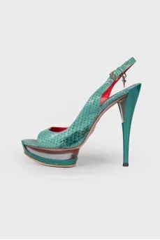 Turquoise embossed sandals