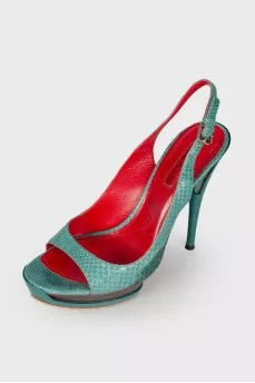Turquoise embossed sandals