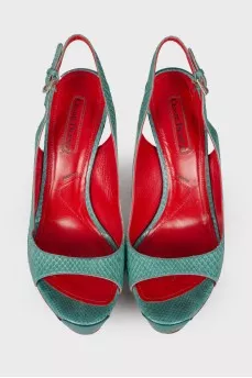 Turquoise embossed sandals