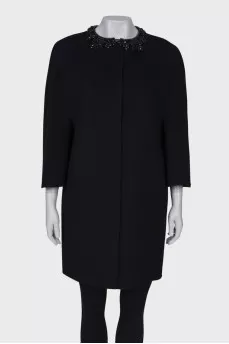 Wool coat with rhinestones