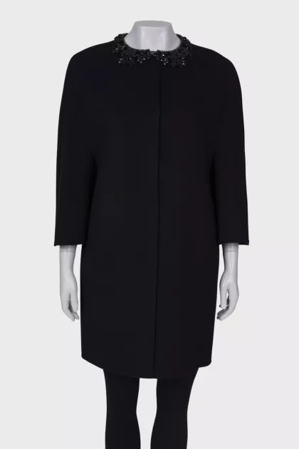 Wool coat with rhinestones