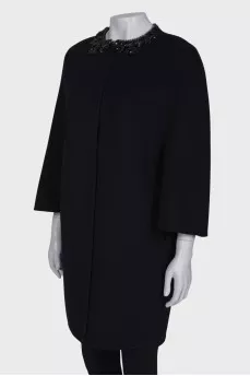 Wool coat with rhinestones