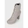 Gray lace-up ankle boots