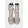 Gray lace-up ankle boots