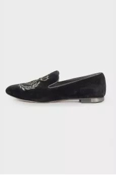 Textile ballerinas with embroidery and rhinestones