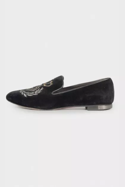 Textile ballerinas with embroidery and rhinestones