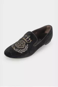 Textile ballerinas with embroidery and rhinestones