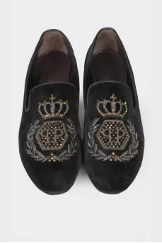 Textile ballerinas with embroidery and rhinestones