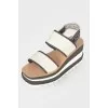 Black and white wedge sandals