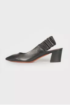 Open heel leather pumps