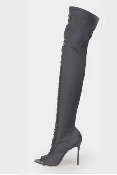 Black peep toe over the knee boots